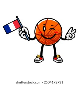 Basketball Mascot Character Holding France Flag