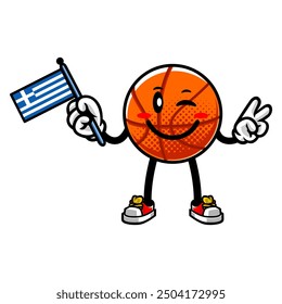 Basketball Mascot Character Holding Greece Flag