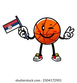Basketball Mascot Character Holding Serbia Flag