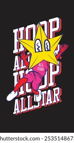 basketball mascot character with star fave for shirt 