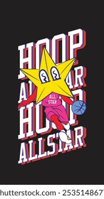 basketball mascot character with star fave for shirt 