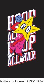 basketball mascot character with star fave for shirt 