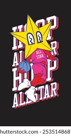 basketball mascot character with star fave for shirt 