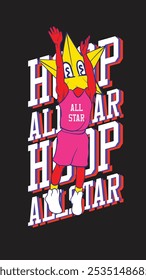 basketball mascot character with star fave for shirt 