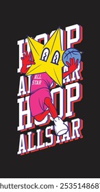 basketball mascot character with star fave for shirt 