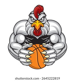basketball mascot chicken vector illustration retro design