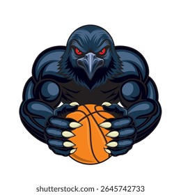 basketball mascot crow vector illustration retro design