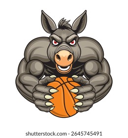 basketball mascot donkey vector illustration retro design