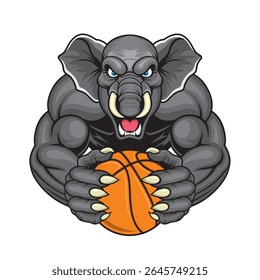 basketball mascot elephant vector illustration retro design