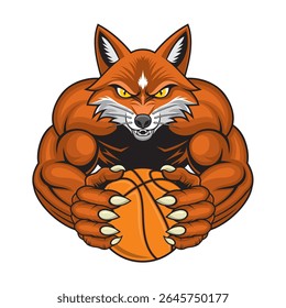 basketball mascot fox vector illustration retro design