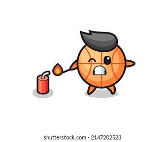 basketball mascot illustration playing firecracker , cute design