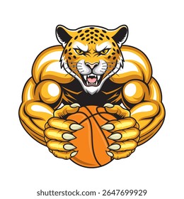 basketball mascot jaguar vector illustration retro design