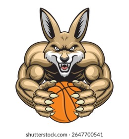 mascote de basquete kangaroo vetor ilustração retro design