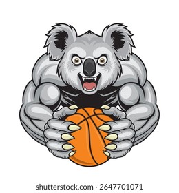 basketball mascot koala vector illustration retro design