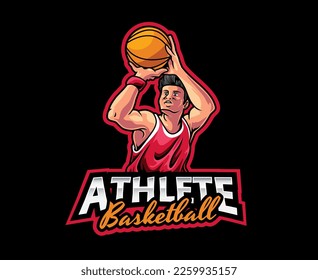 Diseño del logotipo de la mascota de baloncesto. Ilustración de mascota de campeón de baloncesto imparable, logo de mascota de campeón de baloncesto