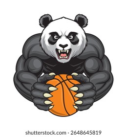 Diseño retro de la Ilustración vectorial del panda de la mascota del baloncesto
