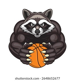 mascote de basquete raccoon vetor ilustração design retro