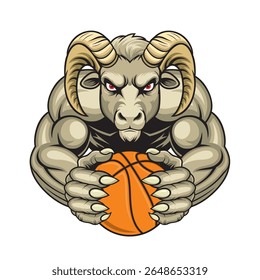 basketball mascot ram vector illustration retro design