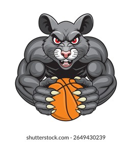 basketball mascot rat vector illustration retro design