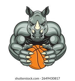 mascote de basquete rinoceronte vetor ilustração design retro