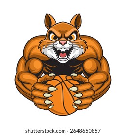 basketball mascot squirrel vector illustration retro design