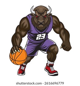 basketball mascot vector illustration bison basketball design
