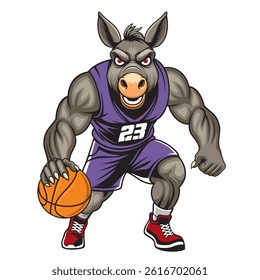 basketball mascot vector illustration donkey basketball design