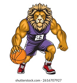basketball mascot vector illustration lion basketball design