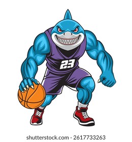 basketball mascot vector illustration shark basketball design