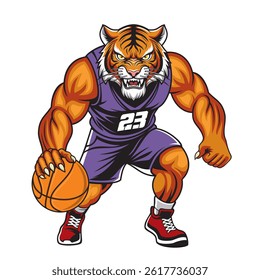 basketball mascot vector illustration tiger basketball design