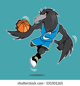 Basketball Mascot - Wild Crow on Blue Uniform