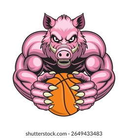 basquete mascote wildboar vetor ilustração retro design