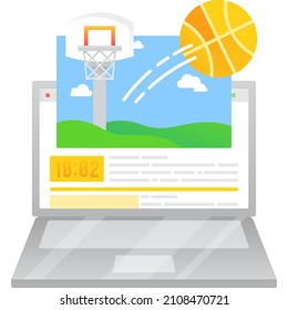 Basketball match live streaming on laptop vector icon. Game championship broadcasting on internet. Online tournament