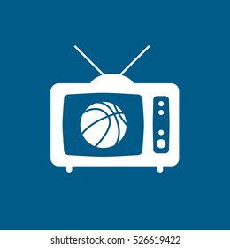 Basketball Match On Old TV Flat Icon On Blue Background