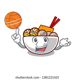 With basketball meatball fried on the cartoon plate