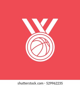 Basketball Medal Award Flat Icon On Red Background