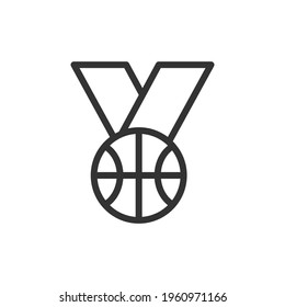 Basketball medal line icon, sign or symbol. Premium pictogram in trendy outline style. Basketball ticket pixel perfect vector icon isolated on a white background.