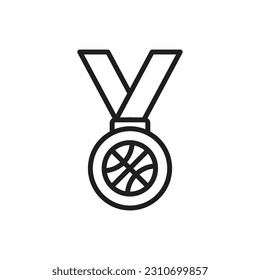Basketball Medal Outline Icon Vector Illustration