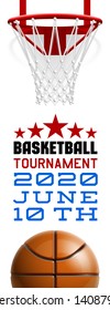 Basketball modern sports poster design banner with 3d realistic shiny ball. Basketball tournament Illustration banner logo realistic orange ball. posters design flyer set Playoff championship template