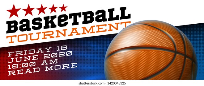 Basketball modern sports poster design banner with 3d realistic shiny ball. Basketball tournament Illustration banner logo realistic orange ball. posters design flyer set Playoff championship template