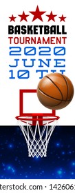 Basketball modern sports poster design banner with 3d realistic shiny ball. Basketball tournament Illustration banner logo realistic orange ball. posters design flyer set Playoff championship template
