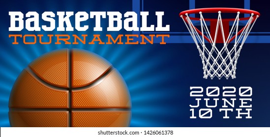 Basketball modern sports poster design banner with 3d realistic shiny ball. Basketball tournament Illustration banner logo realistic orange ball. posters design flyer set Playoff championship template