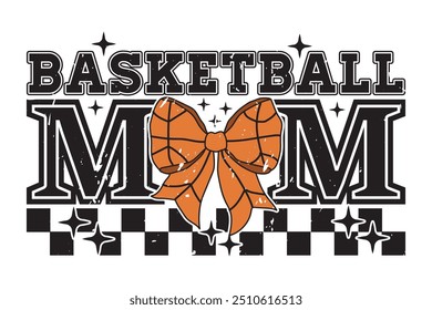 Basketball Mom EPS Retro Mama Coquette Bow T-shirt Design