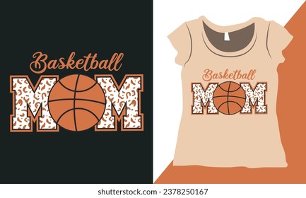 Basketball-Mama-Tee-Shirt-Grafik, Basketball-Mama-T-Shirt-Design-Layout, Leopardenmuster-Basketballhemden, Basketball-Typografie-Vektorgrafik