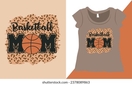 Basketball Mama T-Shirt Design Layout, Basketball-Thematisches T-Shirt, Leopardenmuster Basketball Shirts, Geschenk für Mutter.