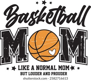 Basketball Mom Varsity Distressed Loud and Proud Basketball Mom T shirt Design