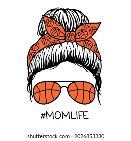 Madre de básquetbol. Mujeres con venda de gafas de aviador. Mujeres. Ilustración vectorial.  Aislado sobre fondo blanco. Bueno para carteles, camisetas, postales.