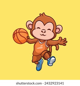 Basketball Monkey Cute Cartoon Character Illustration