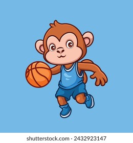 Basketball Monkey Cute Cartoon Character Illustration