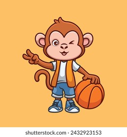 Basketball Monkey Cute Cartoon Character Illustration